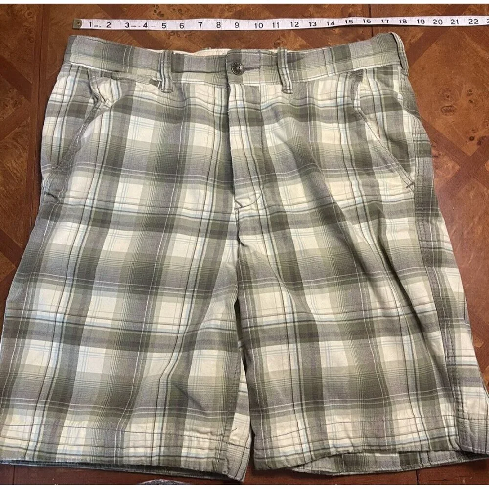 RUEHL No.925 Men's 32 Plaid Green Chino Shorts Heavy Twill Button Fly Drawstring